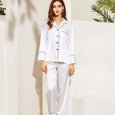 Pijama 2 piese satin Thalia Alb Alb S