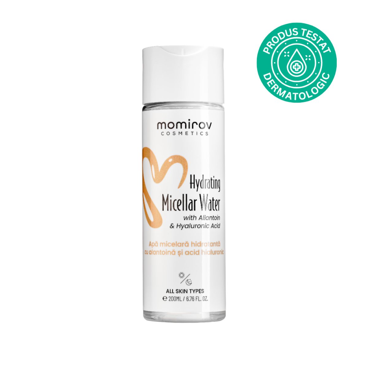 Apă micelară hidratantă cu acid hialuronic și alantoină, 200 ml